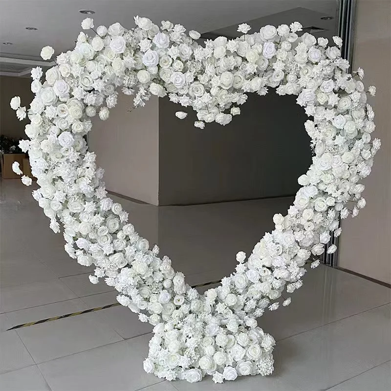 

Artificial flowers row red roses arch Heart shaped shelf Round arch backdrop mori tied lawn wedding proposal arrangement