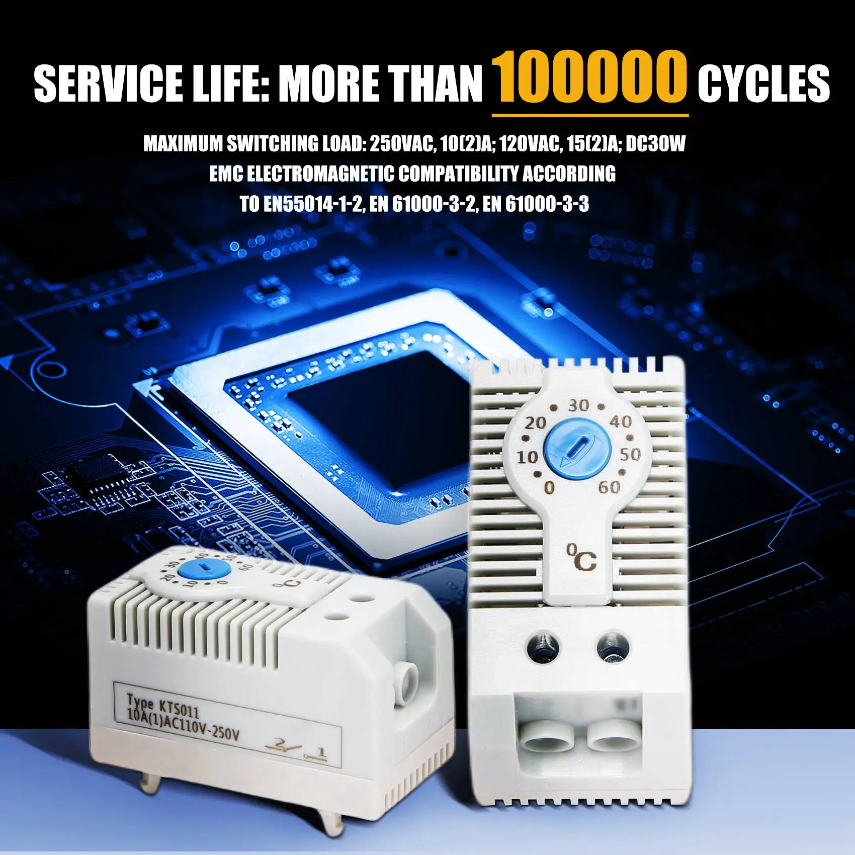 

B52C KTS011 NO Регулируемый механический терморегулятор (термостат) для шкафа, нормально открытый, на DIN-рейку, для систем охлаждения