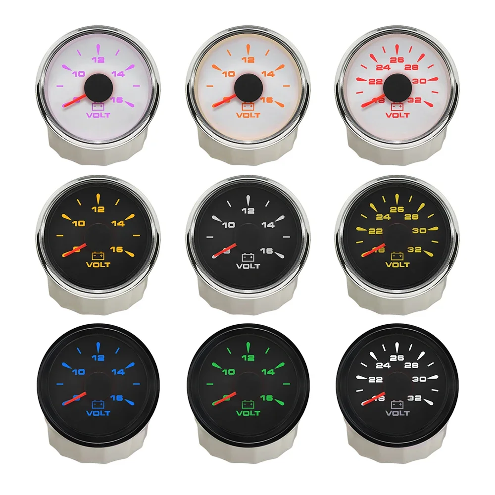 ELING العالمي 52 مللي متر شاحنة 12 فولت/24 فولت الفولتميتر الجهد فولت مقياس 8-16 فولت لسيارة قارب دراجة نارية مركبة مع 8 ألوان الخلفية