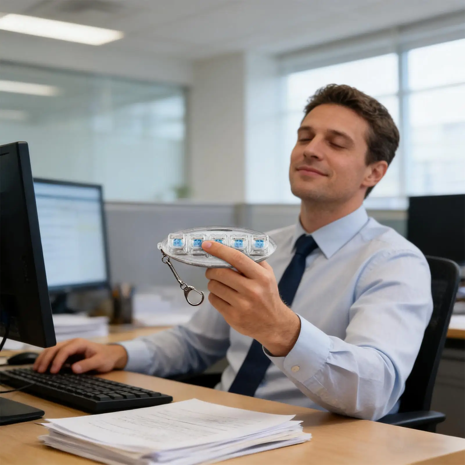 Tastiera da dito giocattolo meccanico portatile calma tastiera a 5 tasti portachiavi Fidget per donne adolescenti amici adulti viaggi a casa