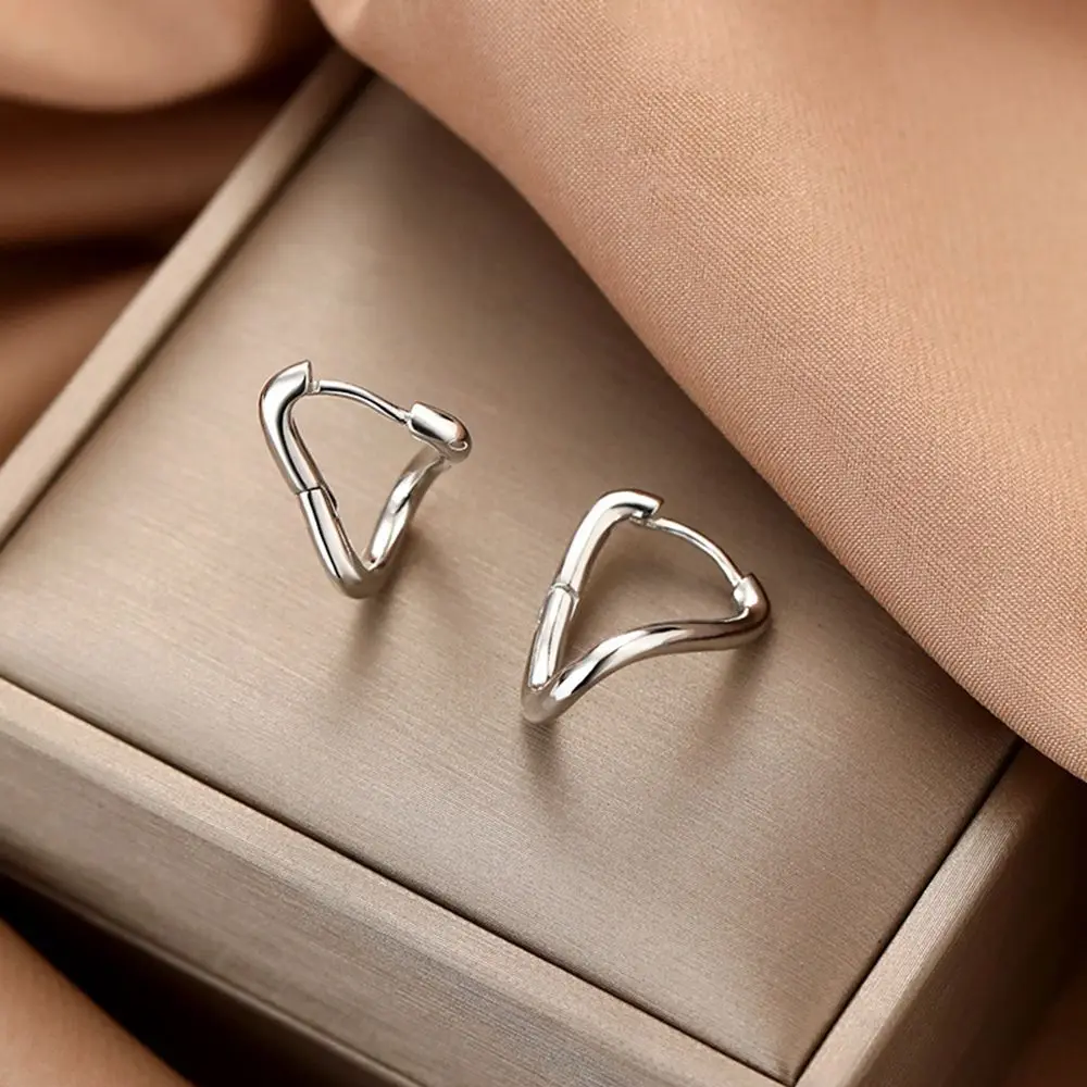 925 Sterling Silver Plain Hoop Stud Earrings New Women\'s Geometric Ear Studs Silver Irregular Dislocation Earring Korean Jewelry