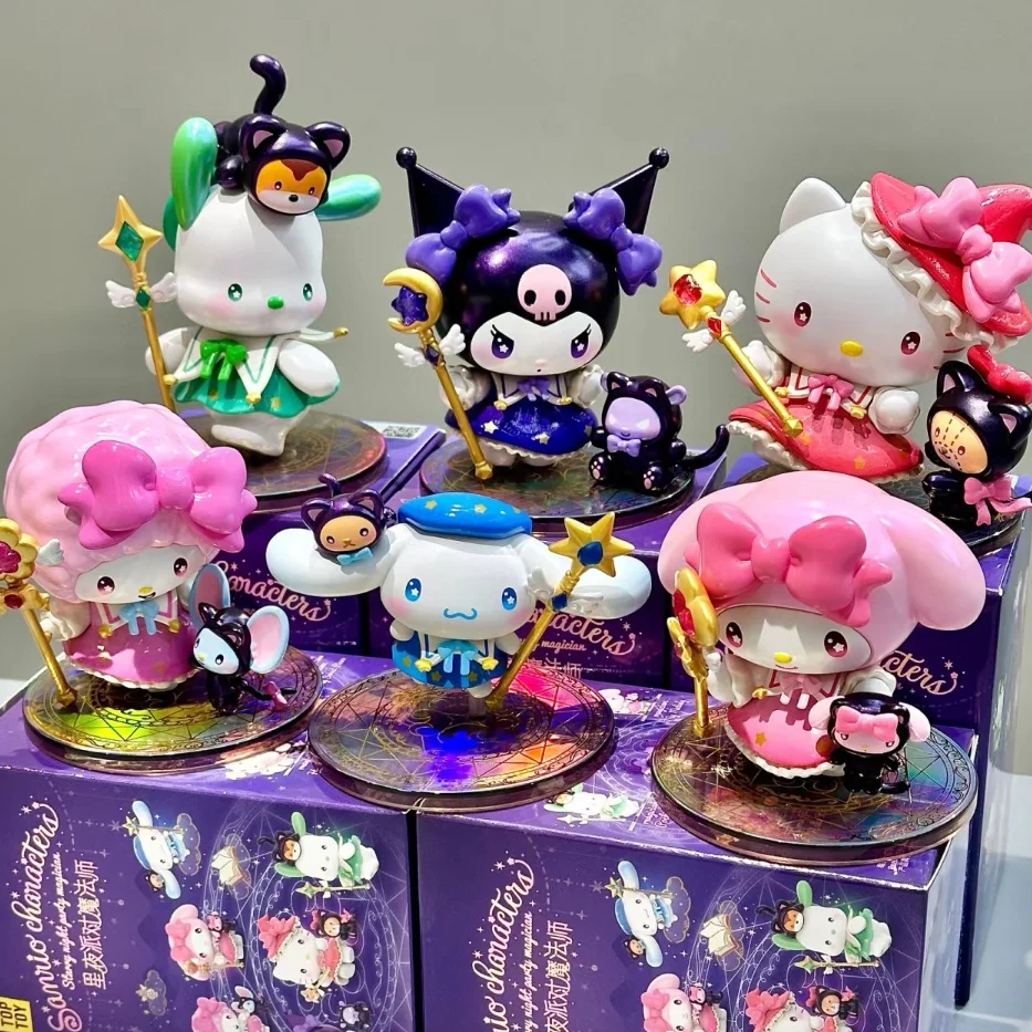 New Miniso Family Starry Night Party Magician Series Blind Box Toys Anime Kuromi Pochacco Hellokitty Blind Box Ornaments Kid Toy