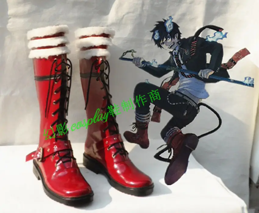 Anime Ao no Exorcist Blue Exorcist Okumura Rin Cosplay Shoes Halloween Party Carnival Props Boots Red Costume Shoes
