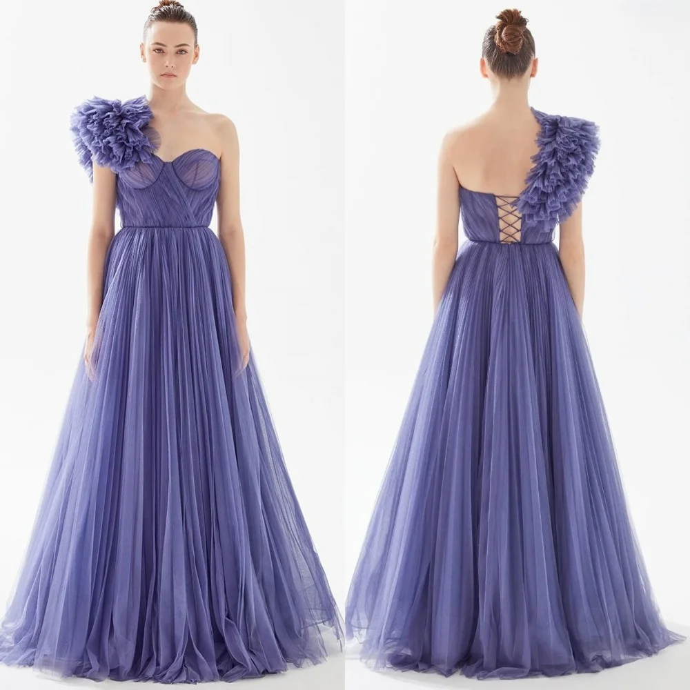 

Customized Pleat One-shoulder A-line Floor-length Bespoke Occasion Dresses Luxury Birthday Evening Party Gown Exquisite Formal