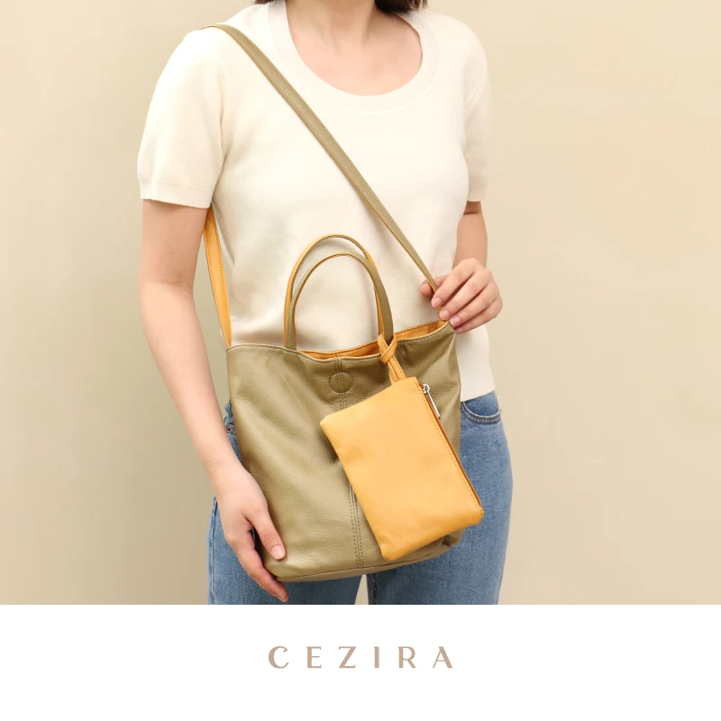 CEZIRA Soft PU Vegan Leather Top-handle Shoulder Bags Women Reversible Handbag Female Crossbody Small Bucket Tote with Zip Purse