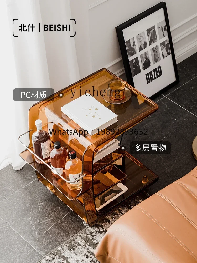 acrylic sofa side table small apartment movable trolley coffee table living room side table