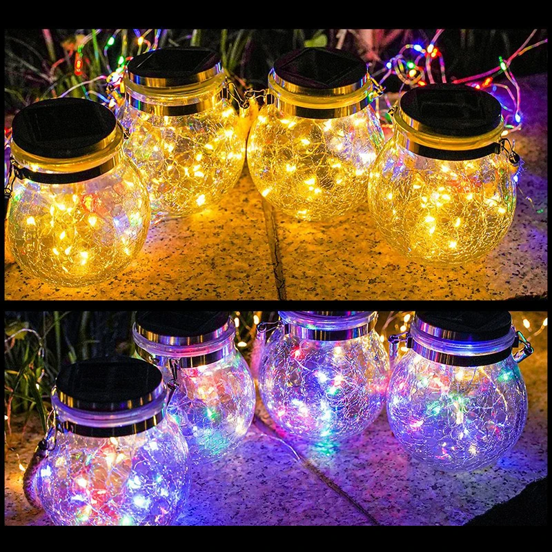 Solar Crack Light Outdoor Garden Glass Hanging Light Wishing Creative Decoration Christmas Mason Bottle Light