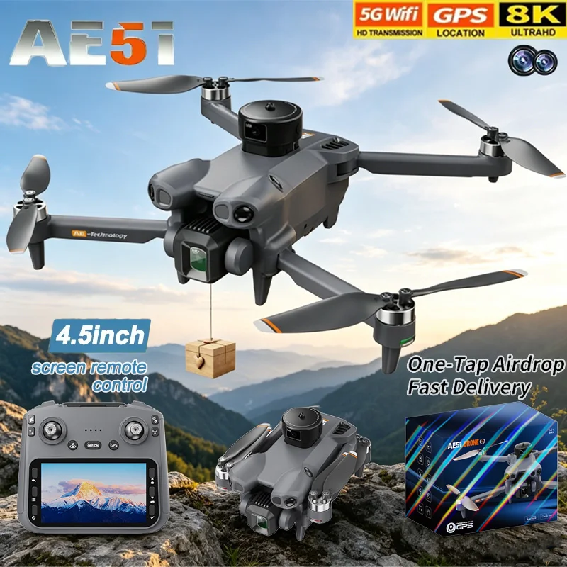 Nuevo Mini Dron AE51 con WIFI FPV GPS Profesional, Avión RC 8K con Evitación de Obstáculos, Quadcopter Plegable sin Escobillas, Lanzamiento Aéreo con un Clic, Juguetes RC, Regalo