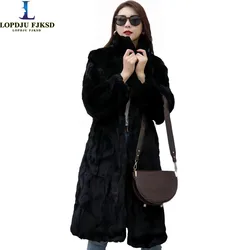 Real Rex Rabbit Fur Coat for Women, Thick Warm Overcoat, Loose Jacket, Female Clothing, Single Breasted, High Quality, Winter