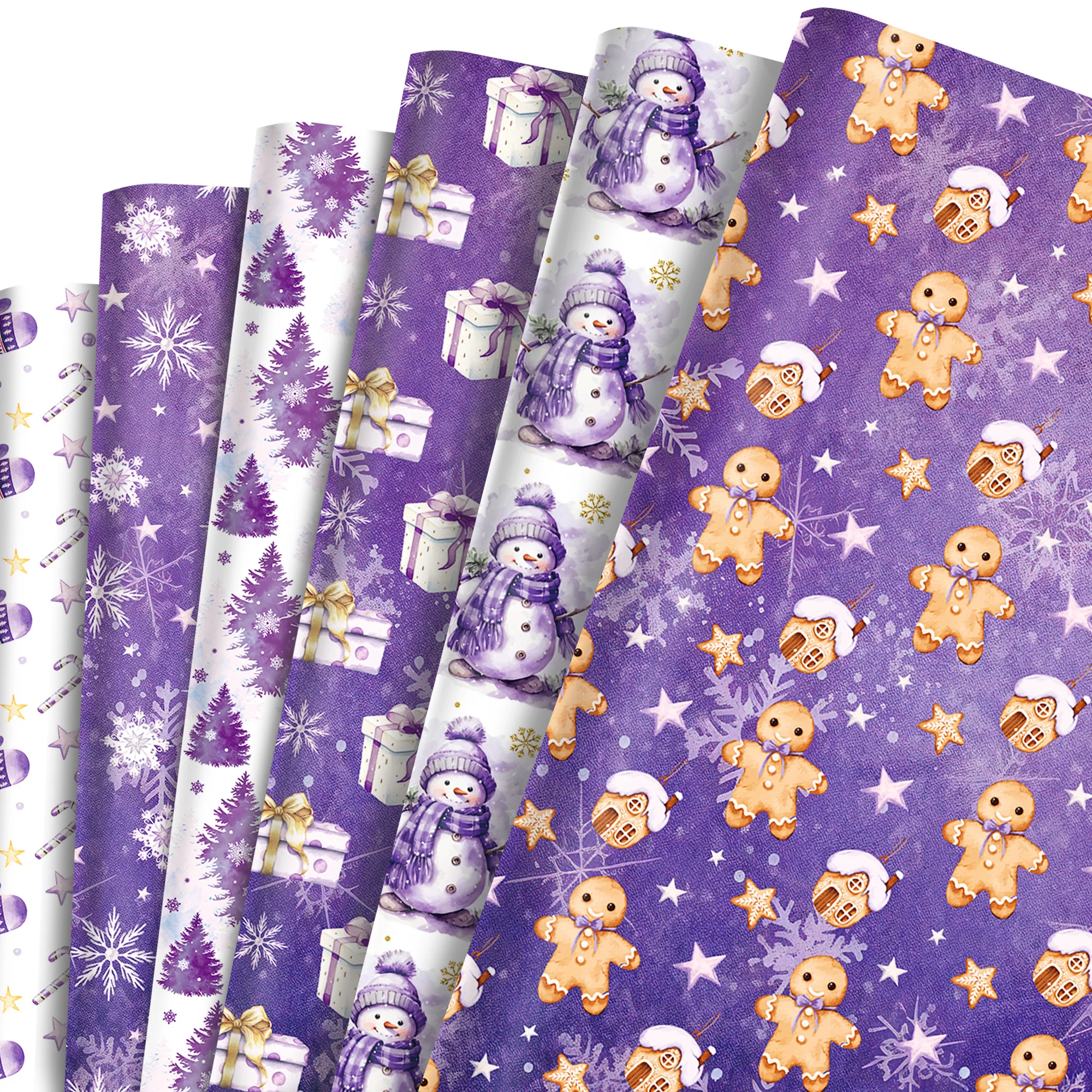 

Purple Christmas Gift Paper Holiday Gift Box Paper Snowflake Snowman Decorative Wrapping Paper Gift Packaging