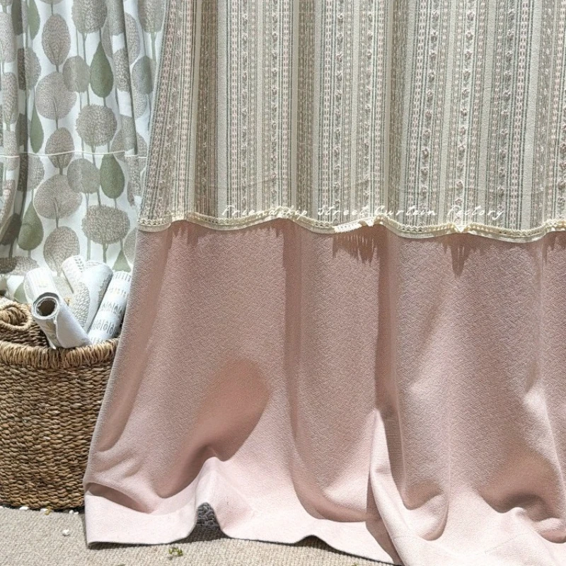 French Pink Wheat Jacquard Thickened Chenille Curtains for Living Room Bedroom French Window Customized Finished Product