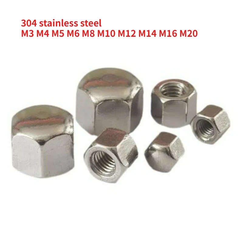 1-100pcs DIN917 304 Stainless Steel Hex Hexagon Short Low Thin Cap Acorn Nut M3 M4 M5 M6 M8 M10 M12 M14 M16 M20 Cover Blind Nut
