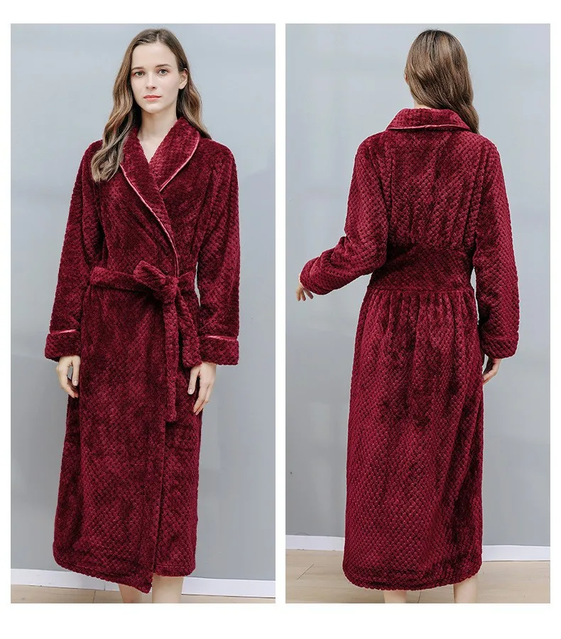 Warm Winter New Bathrobe Fleece Sleepwear Women Men Thicken Robe Kimono Dressing Gown Men Shower Robes Loose Home Clothes