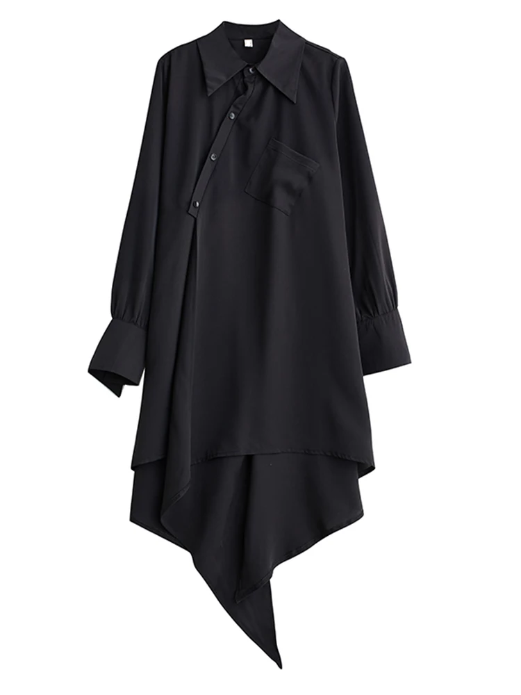 XITAO Asymmetrical Black Shirt Dress Personality Fashion Loose Long Sleeve Women Street Trendy Dress 2024 Spring New ZY8651
