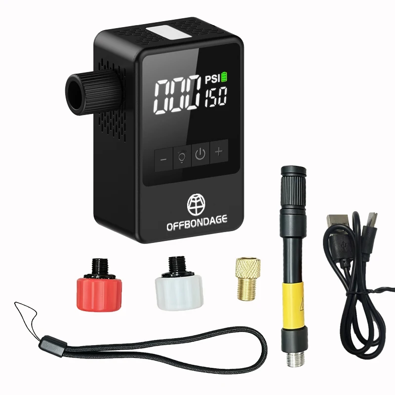 OFFBONDAGE Mini Electric Air Pump Bicycle Portable Digital Inflator Motorcycle MTB Road Bike Schrader Presta 150PSI Rechargeable