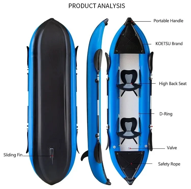 1-2 Persons Inflatable PVC Kayak Fishing Canoe Dinghy 3.0/3.7 M Single/Double Kayak Boats for Rafting Water Sports