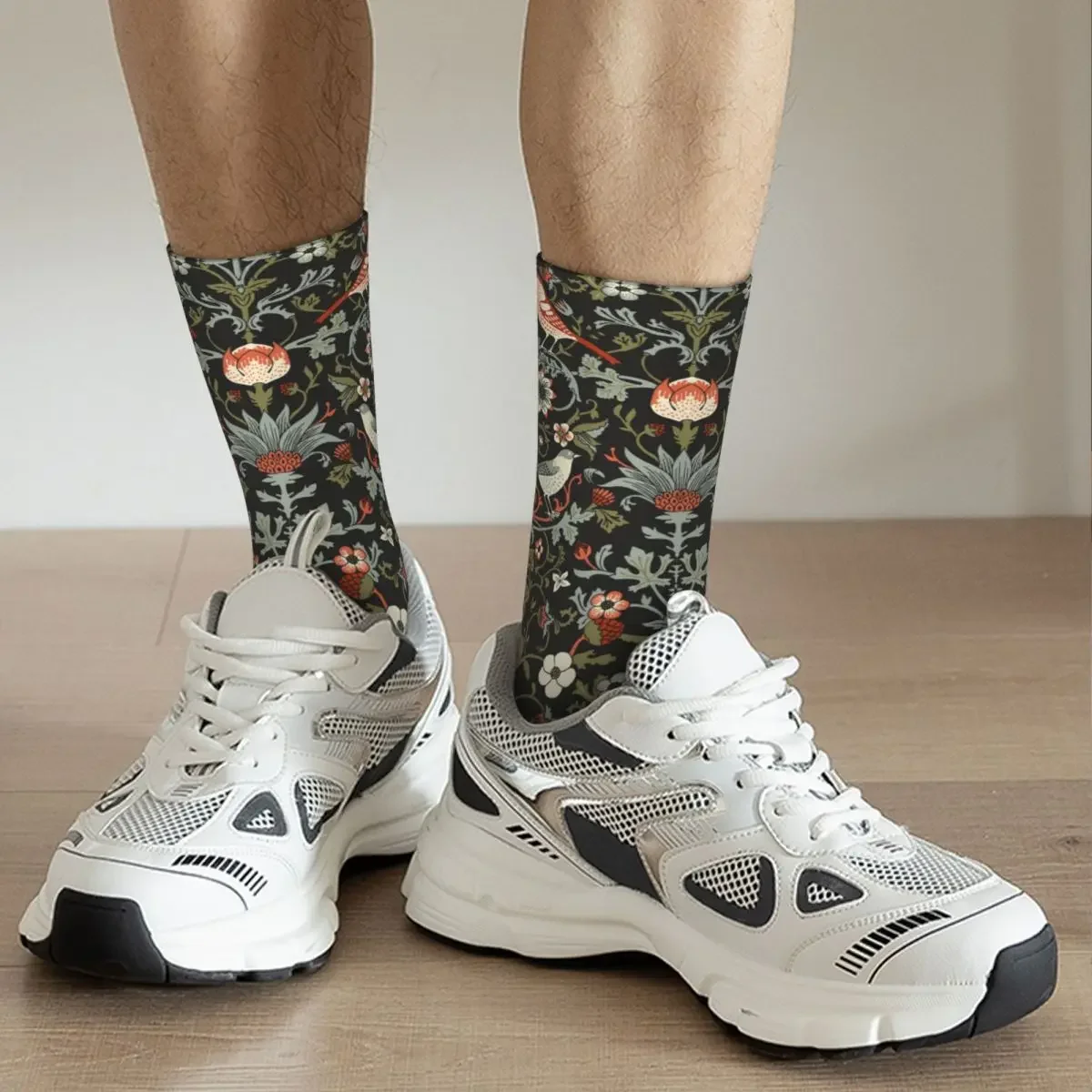 Harajuku William Morris Basketball Socks Birds Vintage Polyester Middle Tube Socks for Women Men Breathable