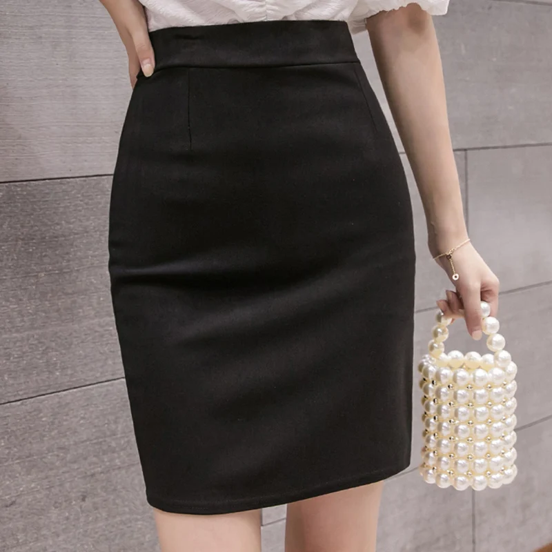 plus Size Professional Mid-Length Slit Skirt Women's OL Workwear Black Elastic A-Line Skirt High Waist Straight H-Shape