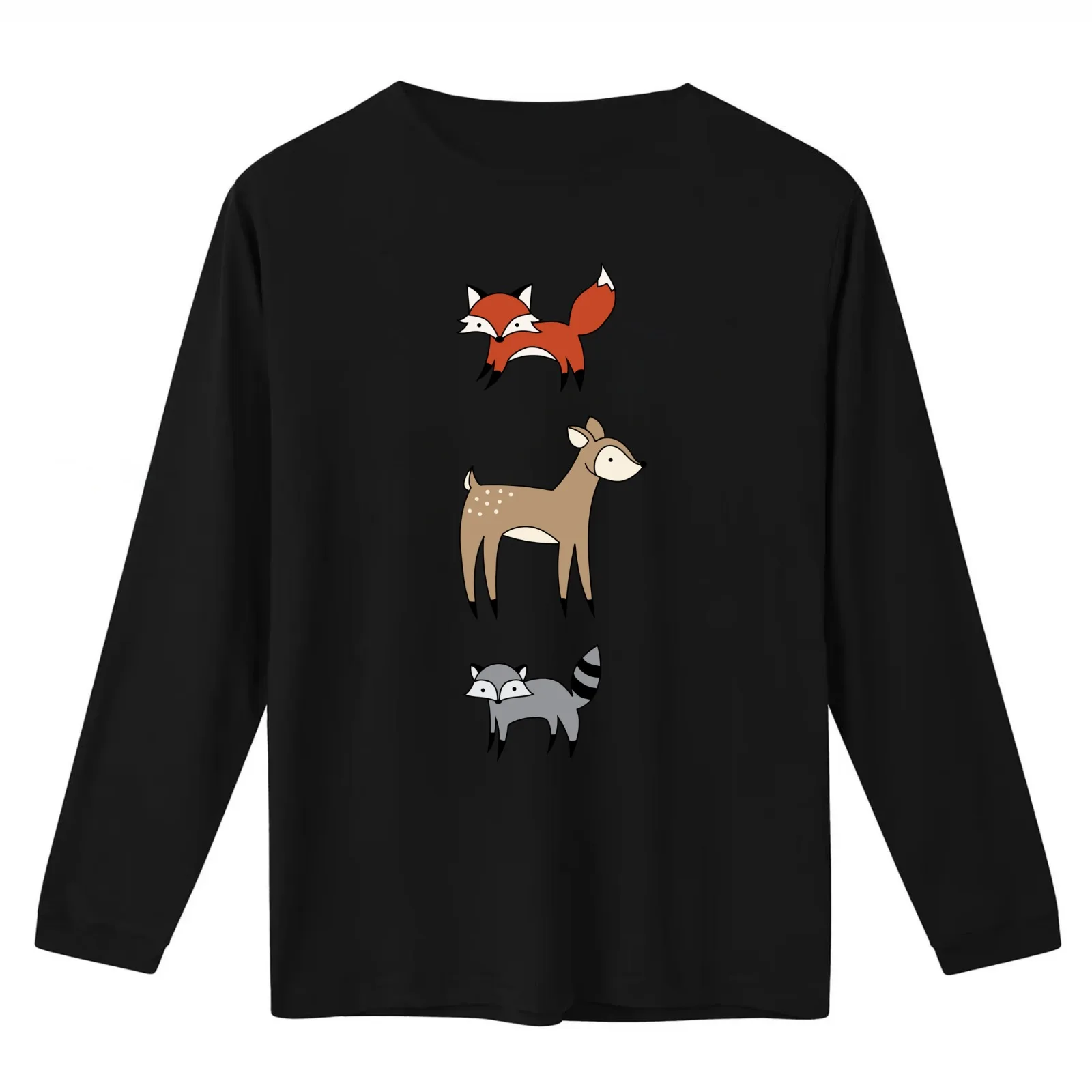 Woodland Critters (blue) T-Shirt Summer Casual Cotton Tee Oversized Streetwear Tops Vintage Graphic Print Unisex Men Women