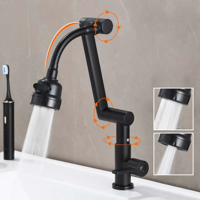 

Matte Black Bathroom Washbasin Faucet 360 Degree Rotation Basin Faucet Single Cold Water Sink Tap Shower Head Aerators Tapware