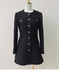 2023 Autumn Chic Women's High Quality Black Tweed Coat F161