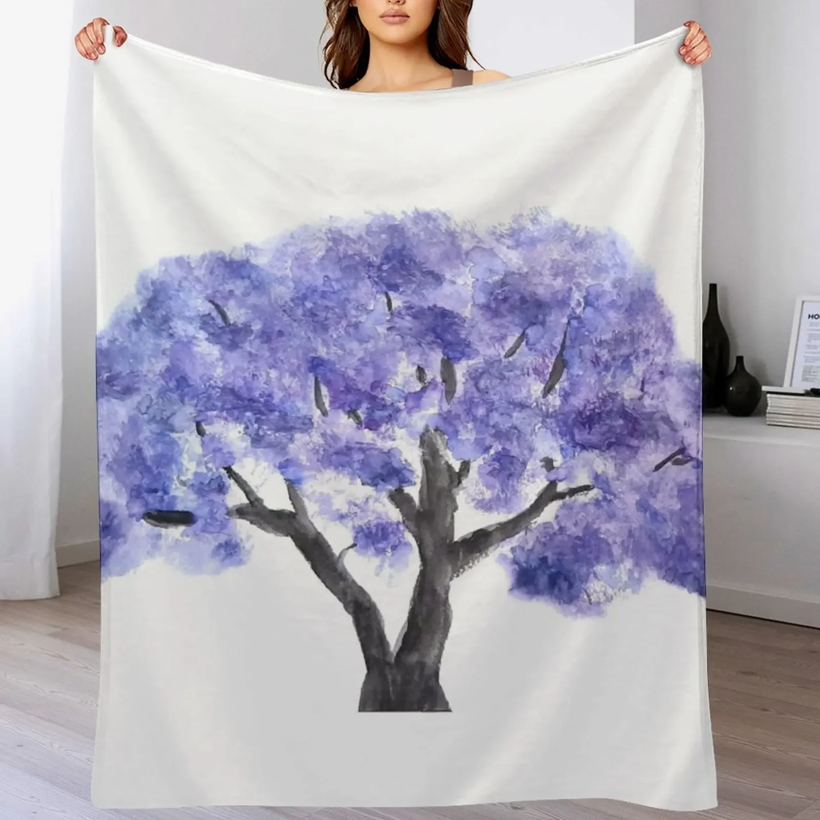 Manta con estampado de árbol en flor Jacaranda mimosifolia, manta cálida y duradera para uso diario en el hogar