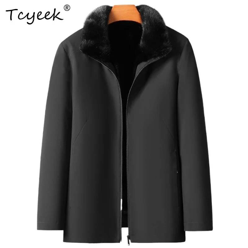 

Tcyeek Whole Mink Tank Inner Liner Autumn Winter High End Casual Trendy Lapel Short Black Men's Parka Kurtka Puchowa Męska
