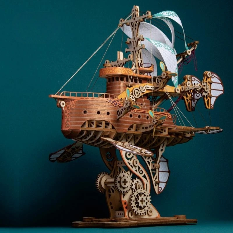 

Steampunk DIY 3D Wooden Puzzle Fantastic Spaceship Model Building Block Kits Assembly Jigsaw Toys For Children Kids Girls Gift