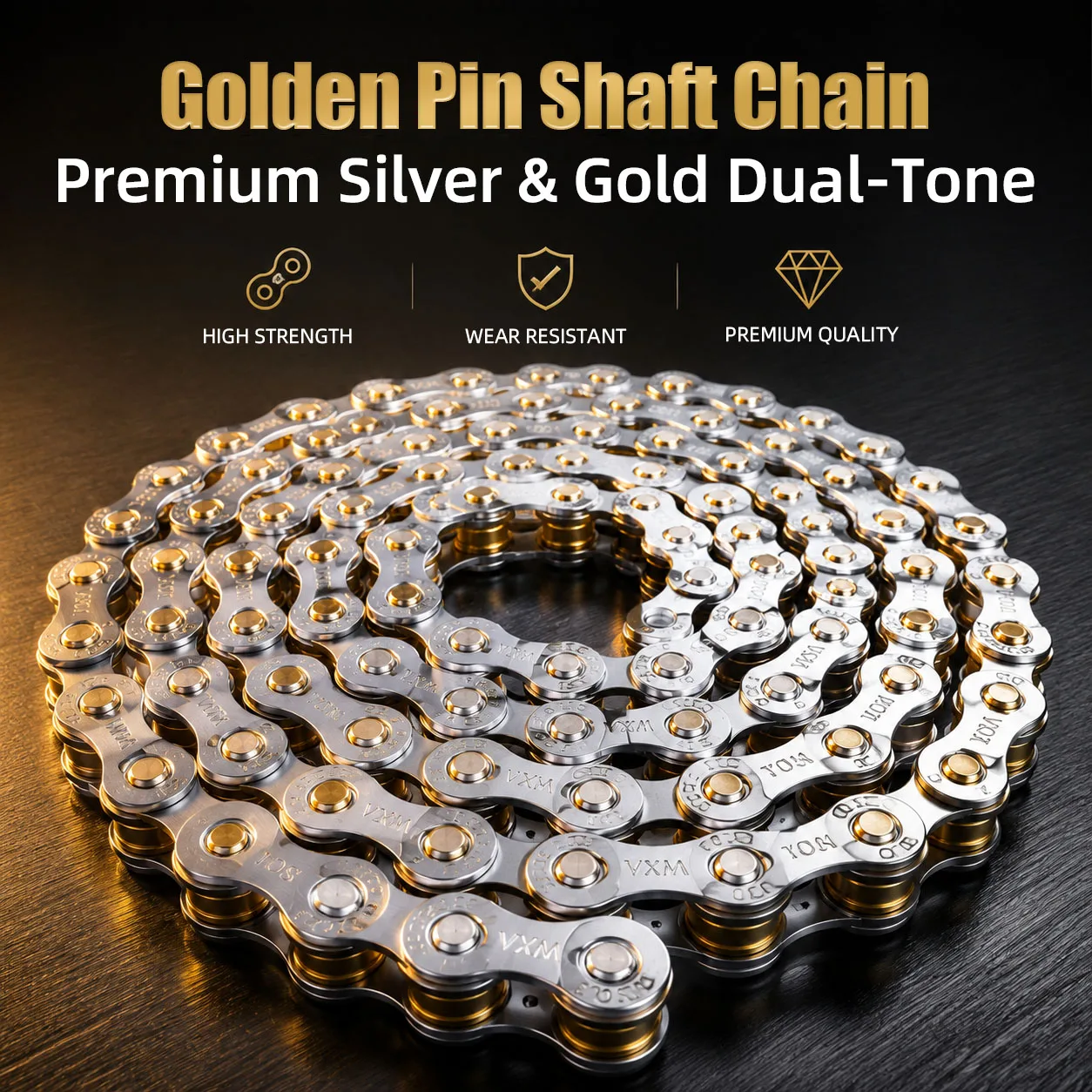Fully Silver-plated, Gold-pin Bicycle Chain; Single-speed or 8/9/10-speed Derailleur Chains; Mountain and Road Bike Parts.