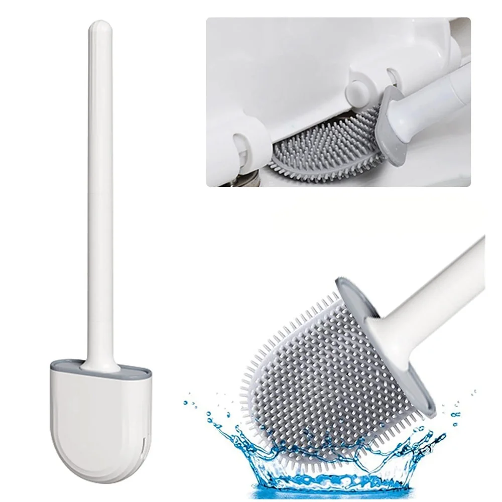 Silicone Toilet Brush and Holder Wall Mounted for Bathroom Quick Drying Efficient Professional Deep Cleaning