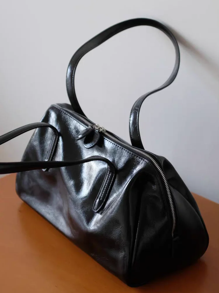 

Fashion Simple Retro Boston Bag Genuine Leather Women Tote Bag\Handbag Real Leather Female Armpit Shoulder Bag