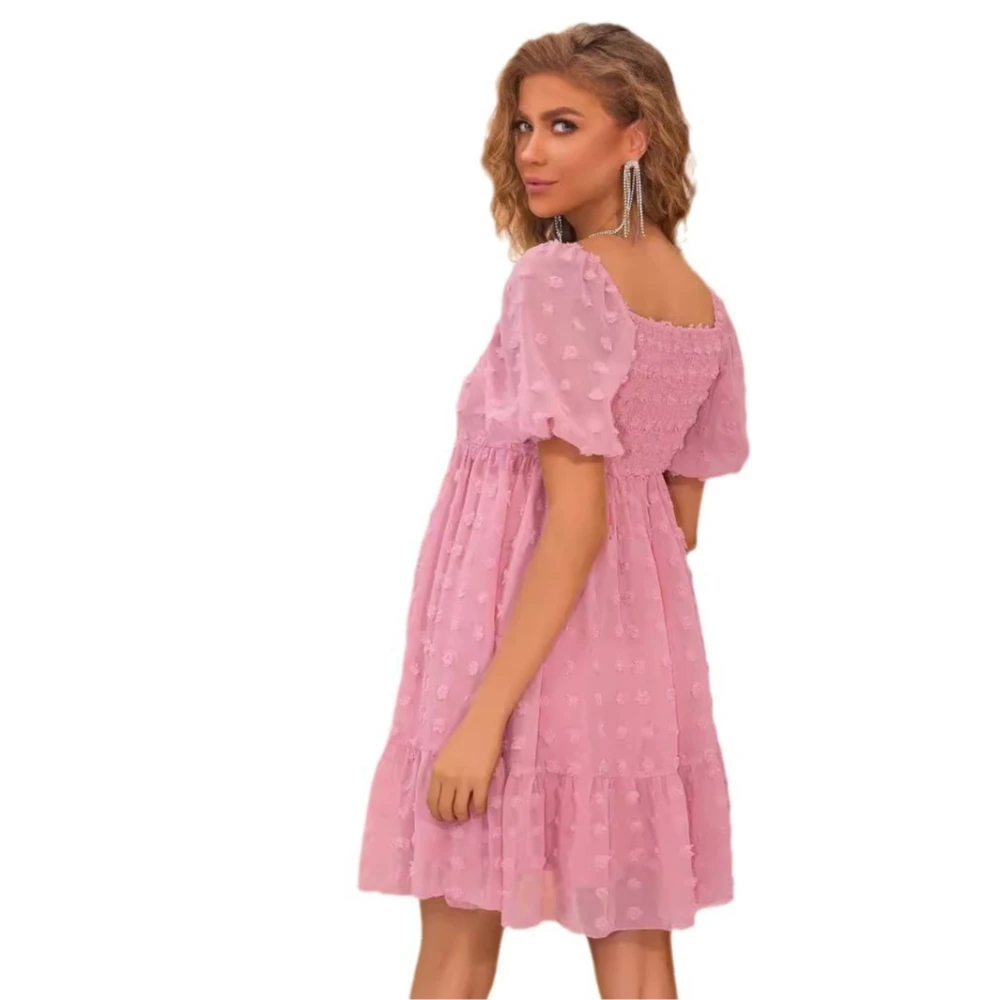 

Maternity Dress Pink A Line V Neck Short Dress Bubble Sleeves Summer Maternity Gown Women Fashion Pregnancy Dresses Party
