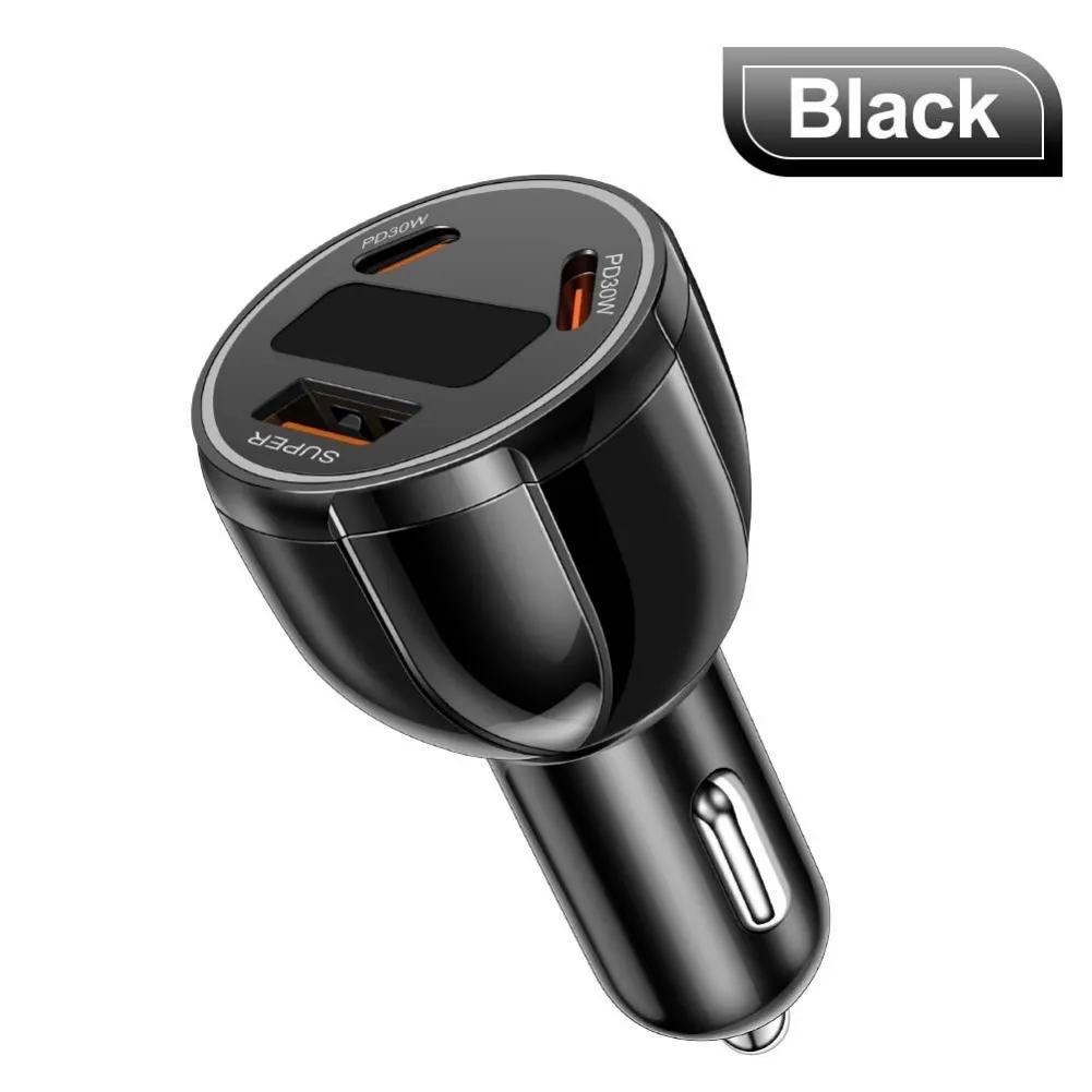 

Автомобильное зарядное устройство с цифровым дисплеем, 3 порта USB PD, адаптер для быстрой зарядки 30 Вт, совместимый с входом постоянного тока 12 30 В, подходит для транспортных средств