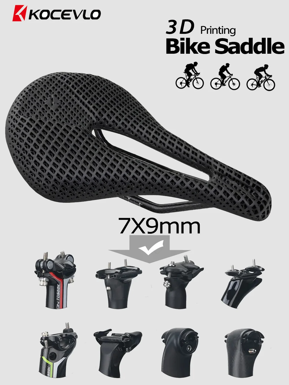 KOCEVLO Official 3D Printed Bike Saddle Carbon Fiber 143/155mm MTB Mountain Road Bicycle Cycling Seat Bike Fittings