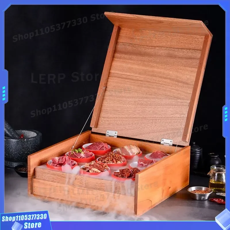 Creative Wooden Jiugongge Platter for Hot Pot Restaurant Vegetable Grid Tray Korean Style BBQ Plate Dry Ice Blind Box