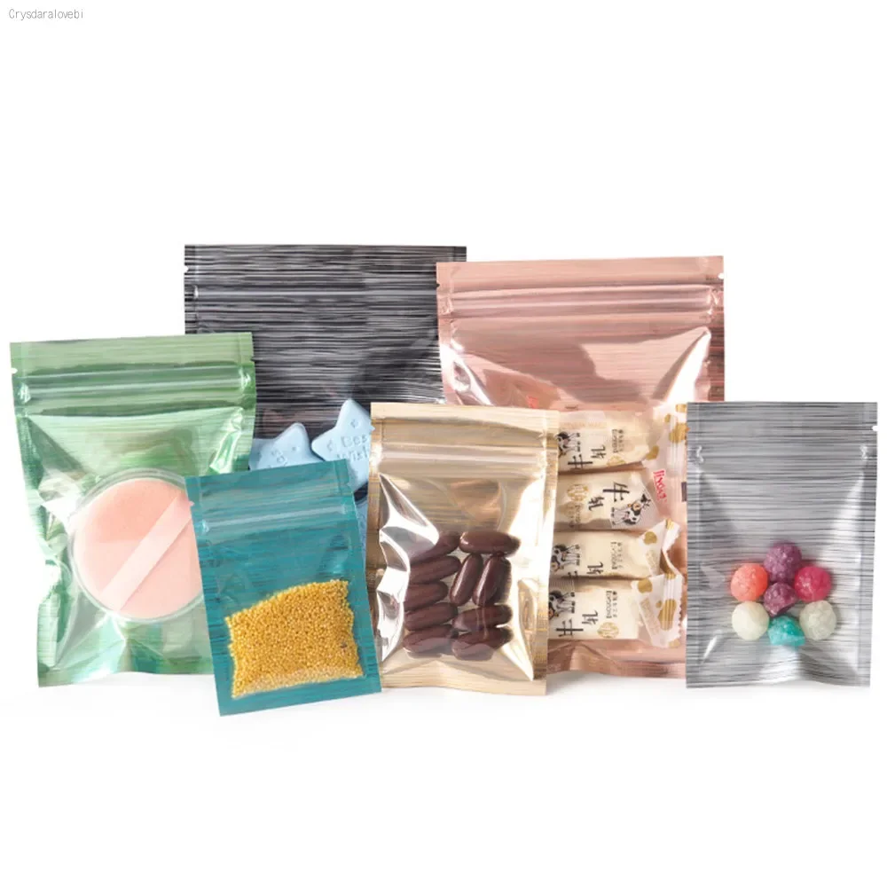 100Pcs Clear Plastic Mylar Foil Wiredrawing Zip Lock Bag Tear Notch Flat Self Seal Packaging Pouches for Food Gift Snack Tea