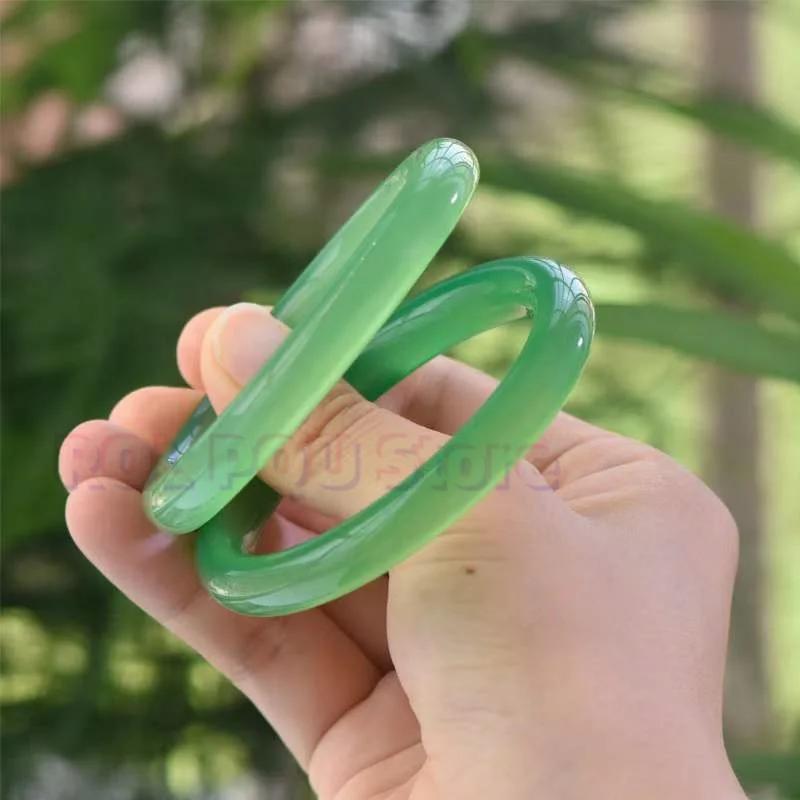 Fine Jewelry Genuine Natural Jadeite Grade  Ice Green Jade Thin Round Bangles Exquisite Handring Bracelets High Quality