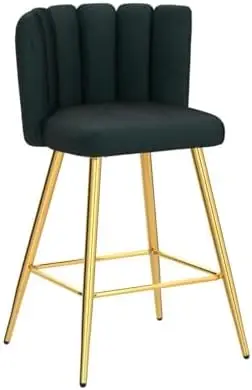 26' Velvet Barstools Set of 4, Green, Gold Legs, Modern Kitchen Island Stools