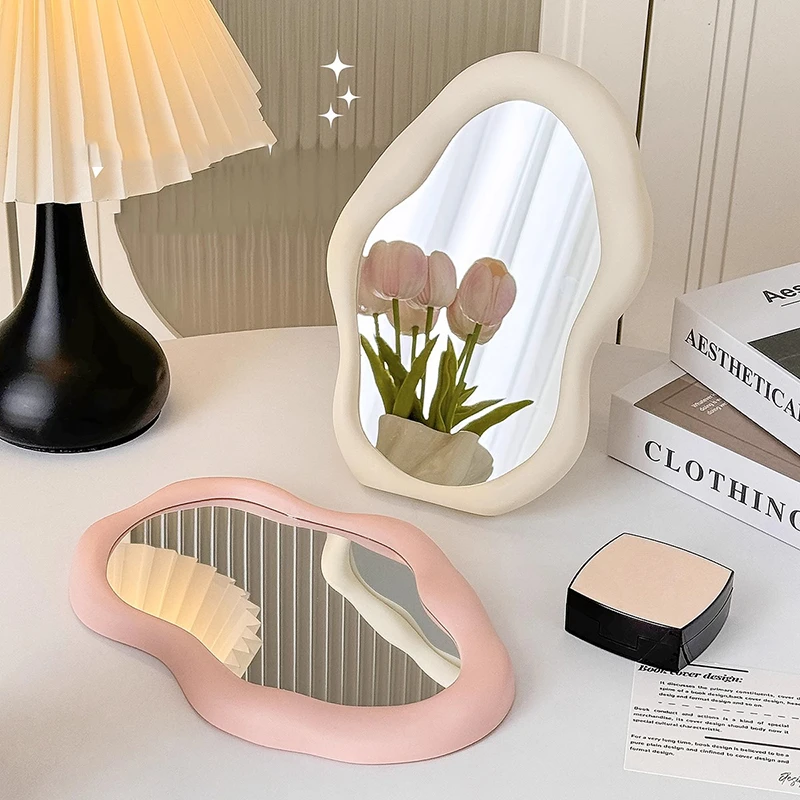 Household Small Aesthetic Mirror Student Vanity Girl Cloud Mirror Korean Funky Room Espejos Decorativos Nordic Home Decor