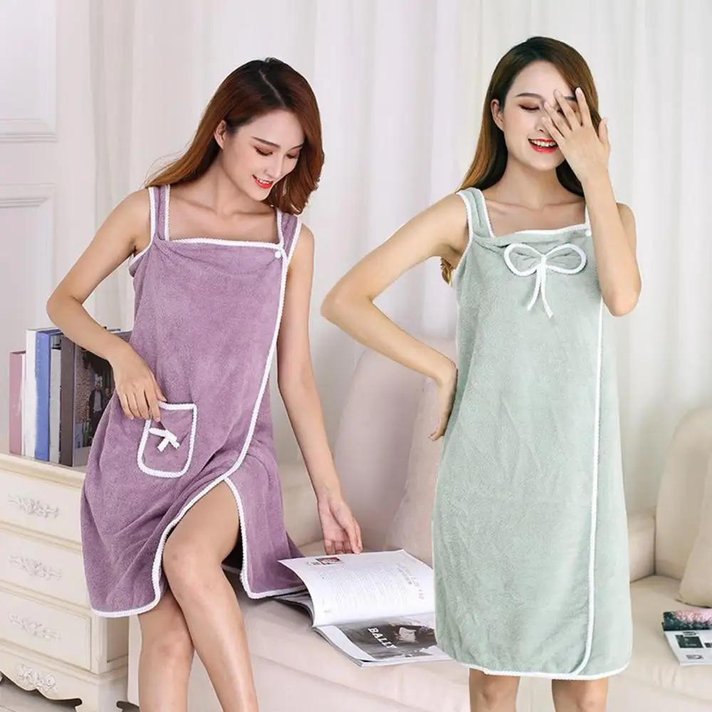 Winter Women Bathrobe Bowknot Suspender Skirt Dress Superfine Fiber Bath Towels Soft Quick Absorbent Towel Bathroom Supplies