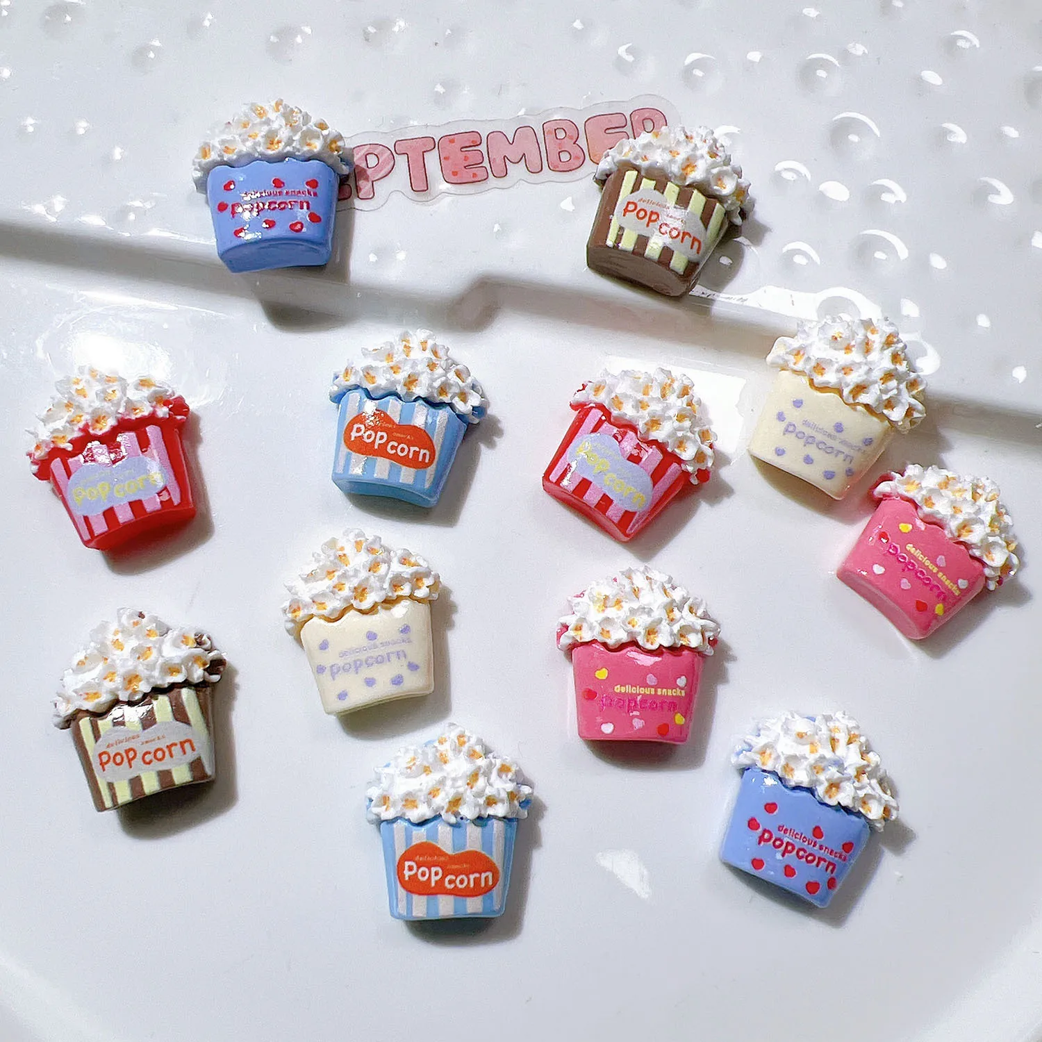 

100pcs Kawaii Resin Simulated Popcorn Flatback DIY for Kitchen Refrigerator Decoration Doll House Decoration Jewelry Accessories