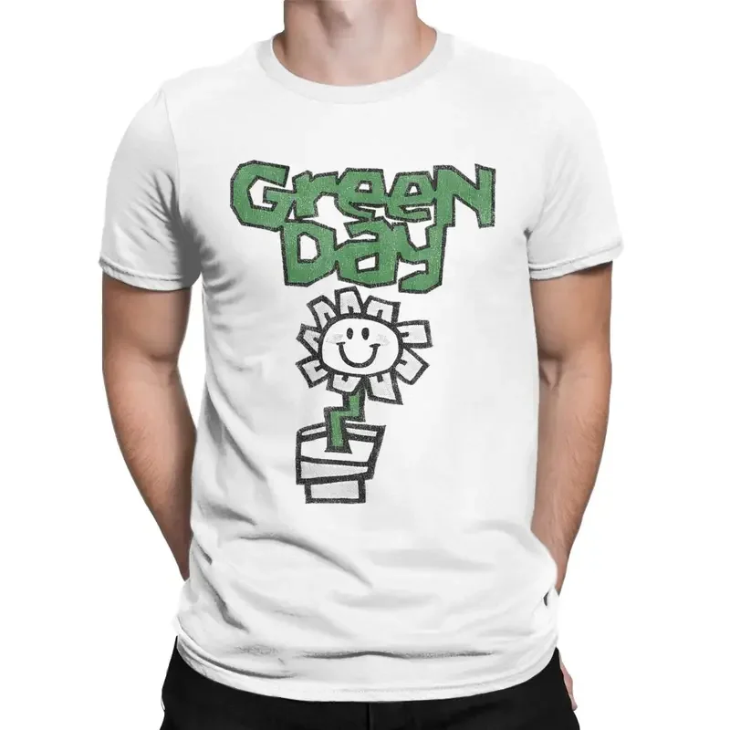 Y2K Green Days Flower Pot T Shirts Men Cotton Funny T-Shirt Round Collar Fresh Dookie Saviors Hip Hop Tees Short Sleeve Size