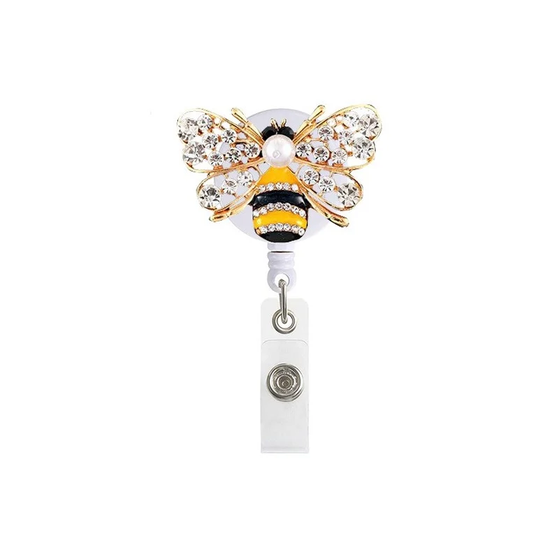 Imagem -04 - Decorações de Diamante Badge Reel para as Mulheres Feminino id Nome Badge Holder Peito Clipe Clipe Grampo Cartão de Trabalho Retrátil