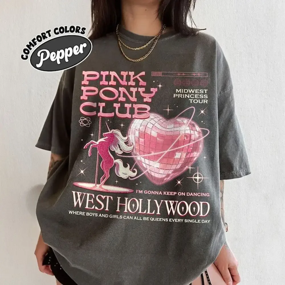 Pink Pony Club Midwest Princess Tour Shirt Sapphic Lesbian Tee 100% Cotton Loose Retro Shirt Unisex Tee Fantasy Apparel Y2K Top