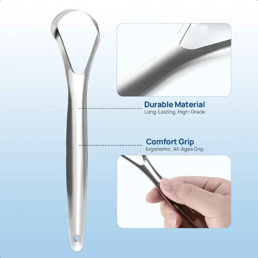 قطعتان من مكشطة اللسان مع حقيبة سفر من الفولاذ المقاوم للصدأ لتنظيف اللسان للبالغين #5