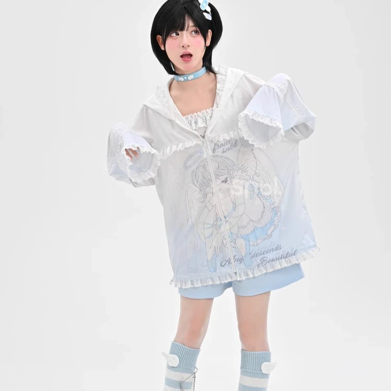 Summer Fresh Women's Sunscreen Clothing Cartoon Animation Sweet Cute Camisole Loose Versatile Thin Air Conditioning Suit Ladies