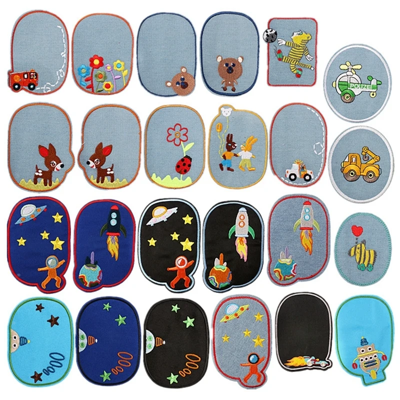 Sewing Repair Elbow Knee Patches Iron On Patch For Clothing Jeans Stripes Stickers Embroidered Badge Children Clothes Patches