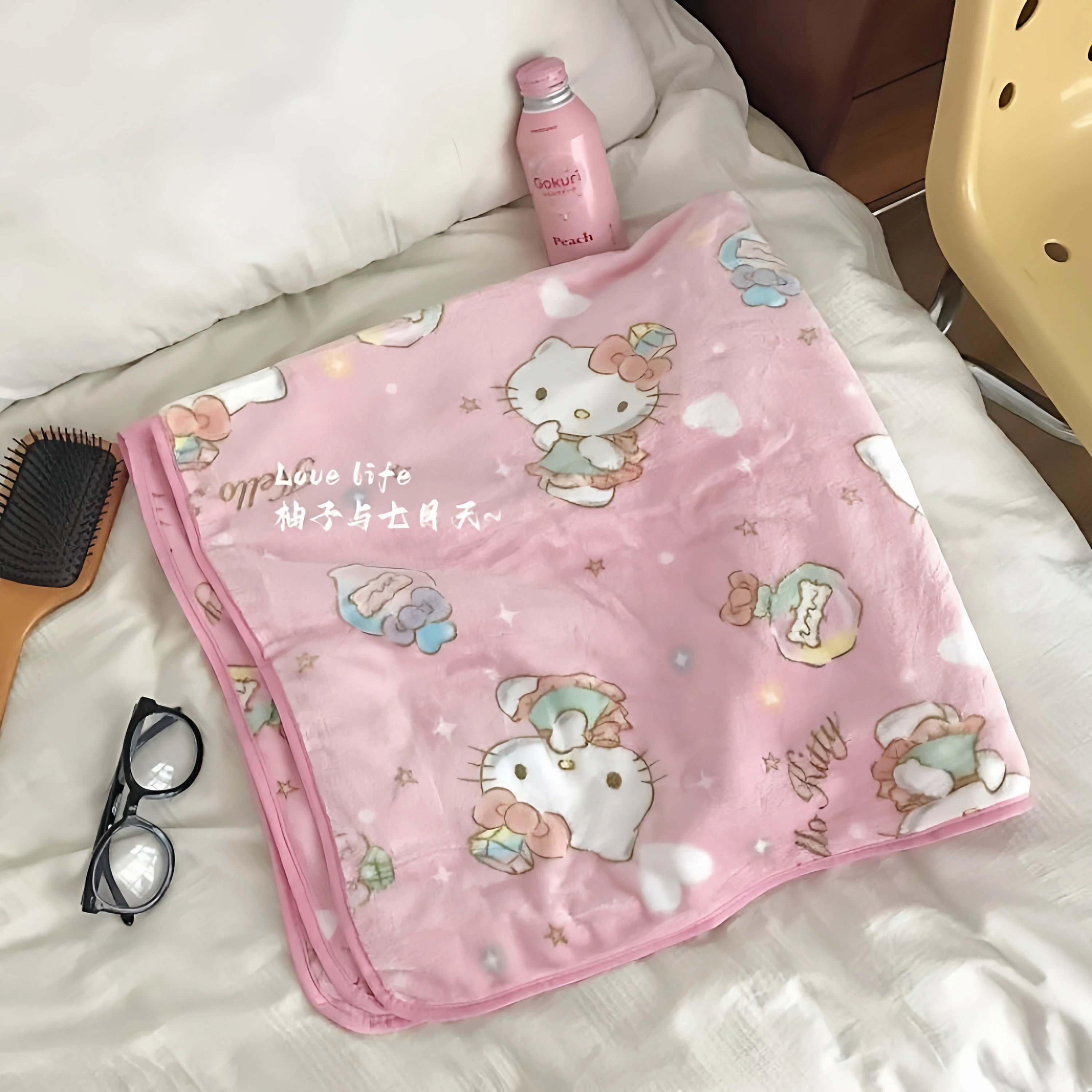 快適なサンリオぬいぐるみハローキティブランケット暖かいフランネルブランケット枕カバー和風パターン印刷ブランケットベッドカバー