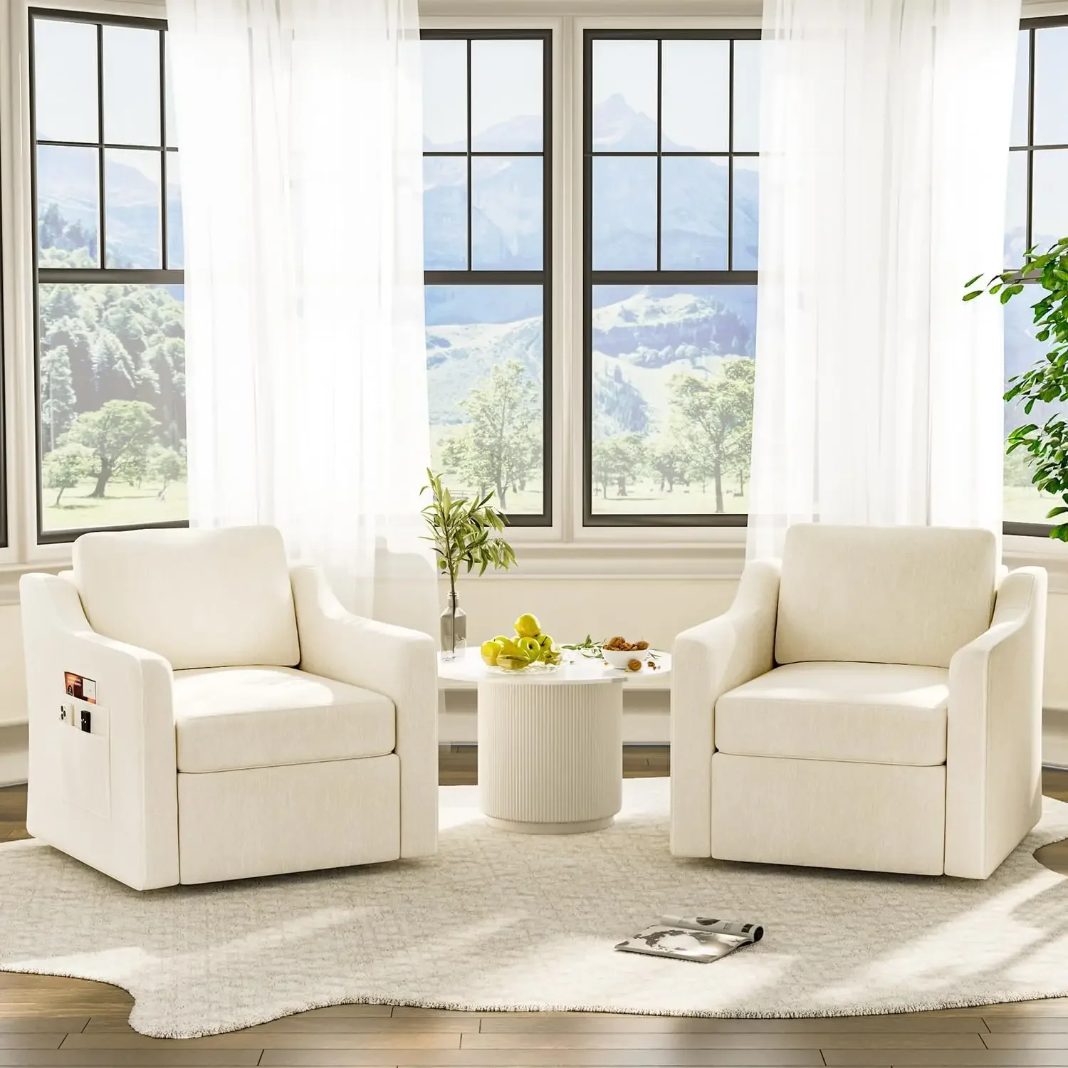 

360° Swivel Accent Chair Set of 2, Large Comfy Reading Chairs, Accent Square Single-seat Armchair Upholstered Sofa for Reading,