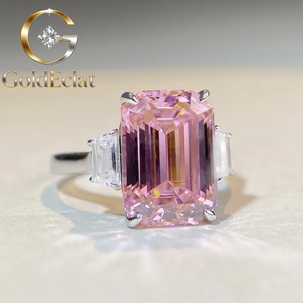 

GoldEclat Luxury Solid Platinum PT950 Emerald Cut Diamond Ring Women's Powder Diamond Sugar Moissanite Diamond Ring
